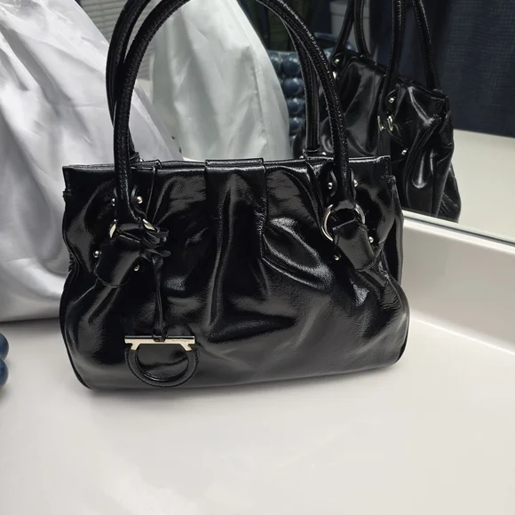 Salvatore Ferragamo Black Patent  Leather Handbag ( EUC! - Picture 5 of 14